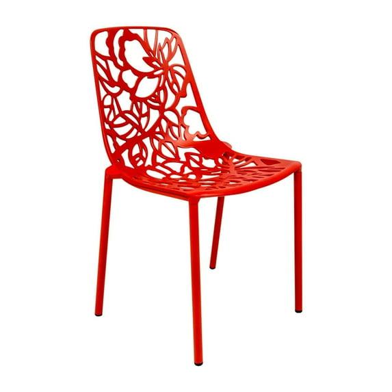 LeisureMod Devon Modern Aluminum Outdoor Stackable Dining Chair, Red