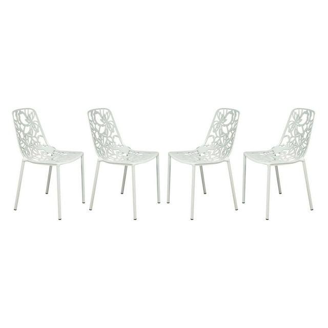 LeisureMod Devon Modern Aluminum Outdoor Stackable Dining Chair Set of 4, White