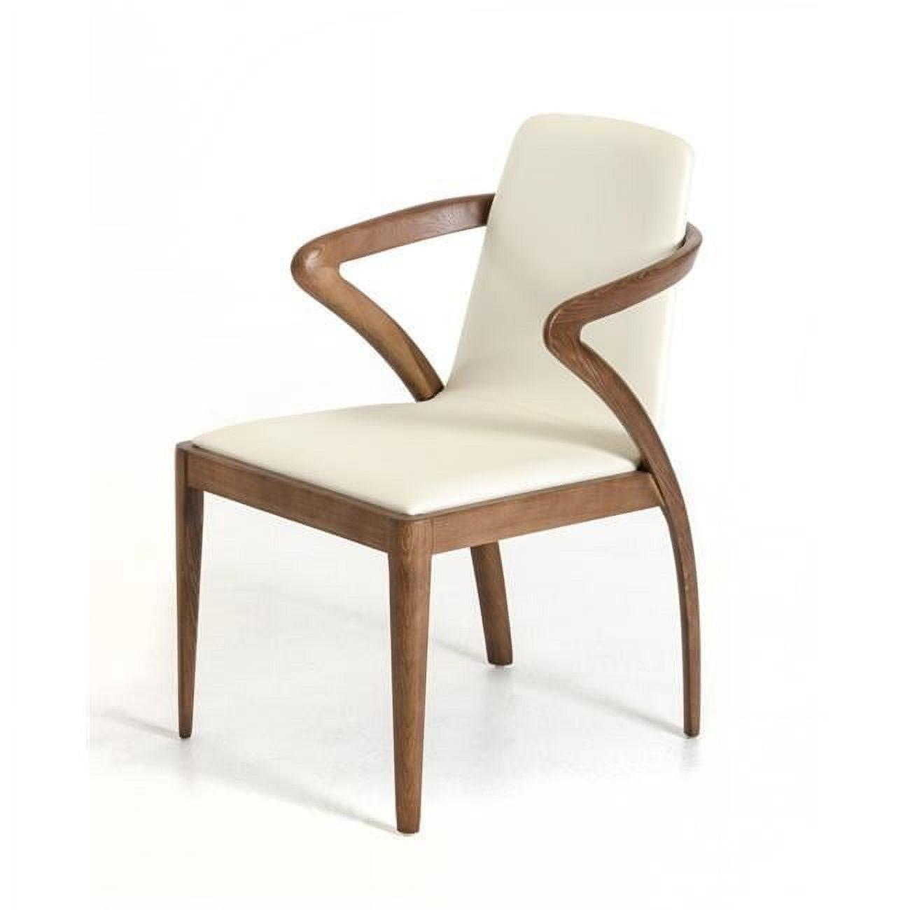 32" Walnut Wood and Cream Leatherette Dining Chair