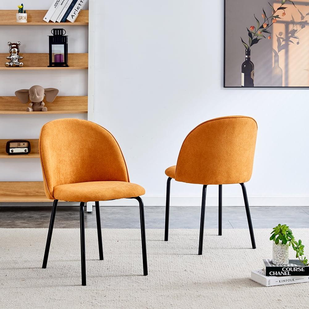 Modern Orange Upholstered Dining Chairs with Metal Legs, Set of 2