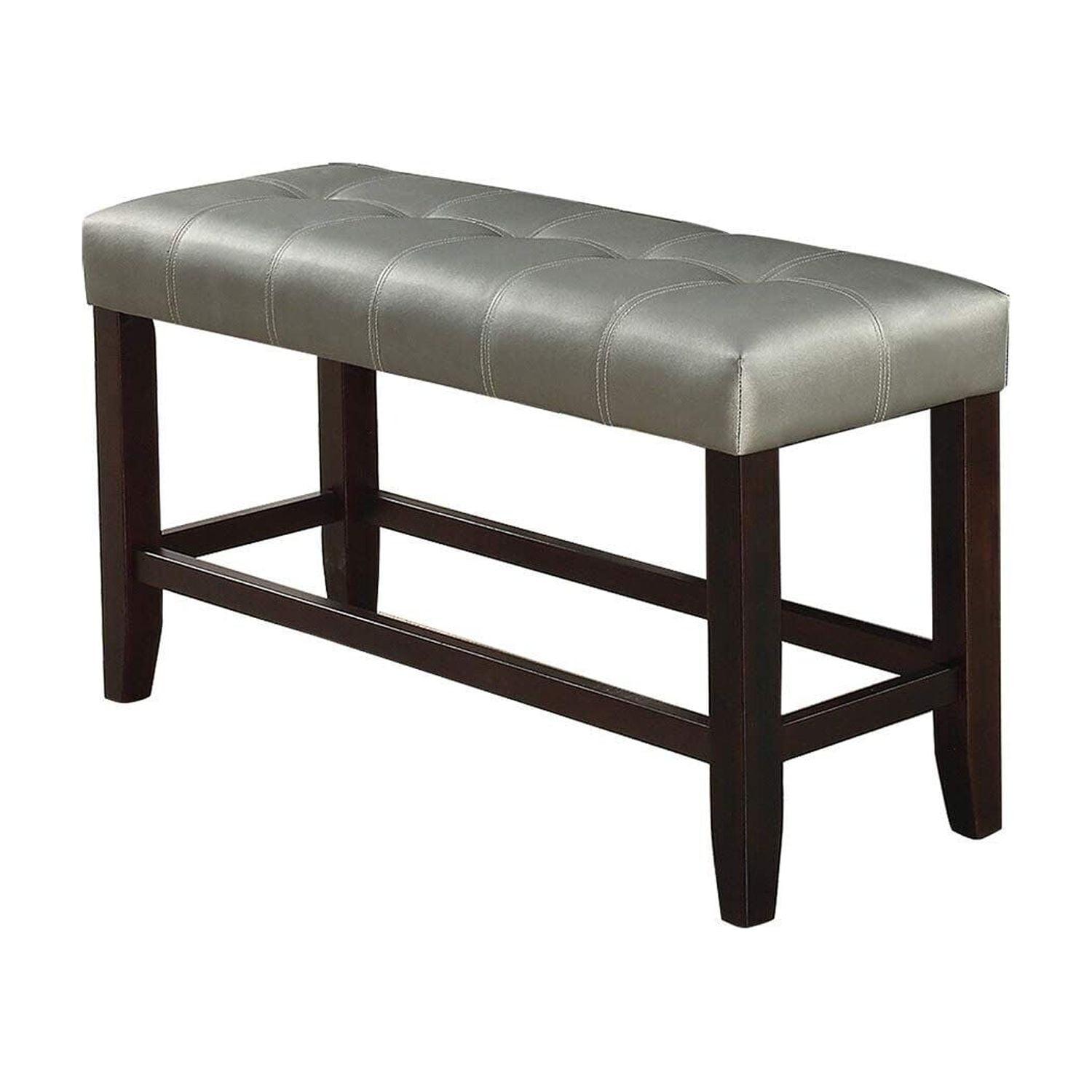 Silver Faux Leather Tufted Counter Height Bench