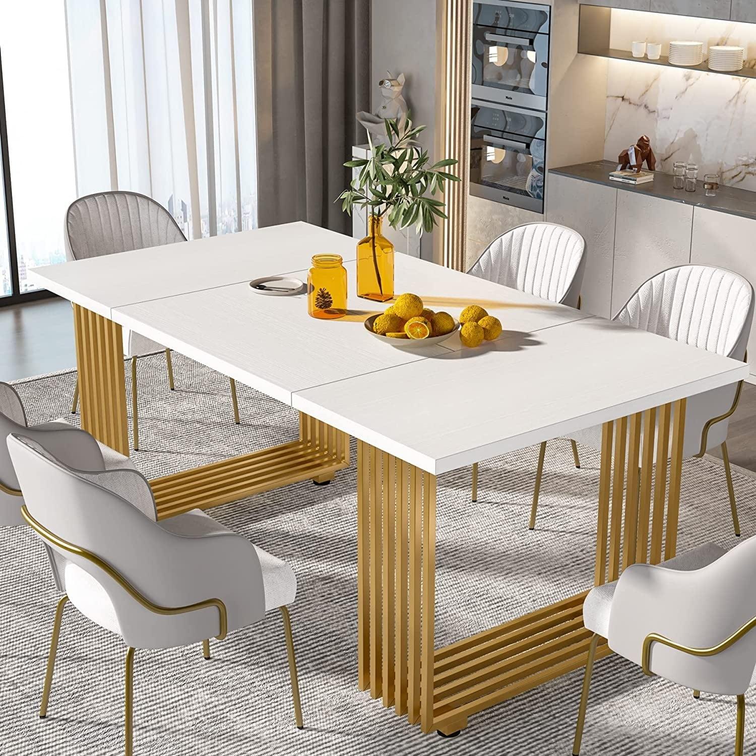 Modern Dining Table for 6-8 People, 70.8 Inches White Kitchen Table White