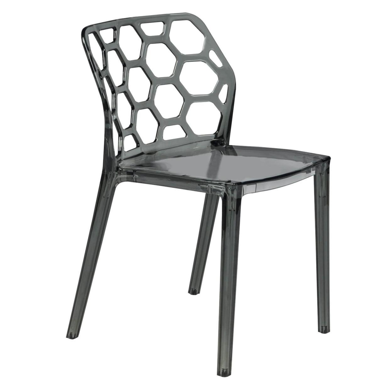 Hexagon Cut-Out Transparent Black Plastic Side Chair