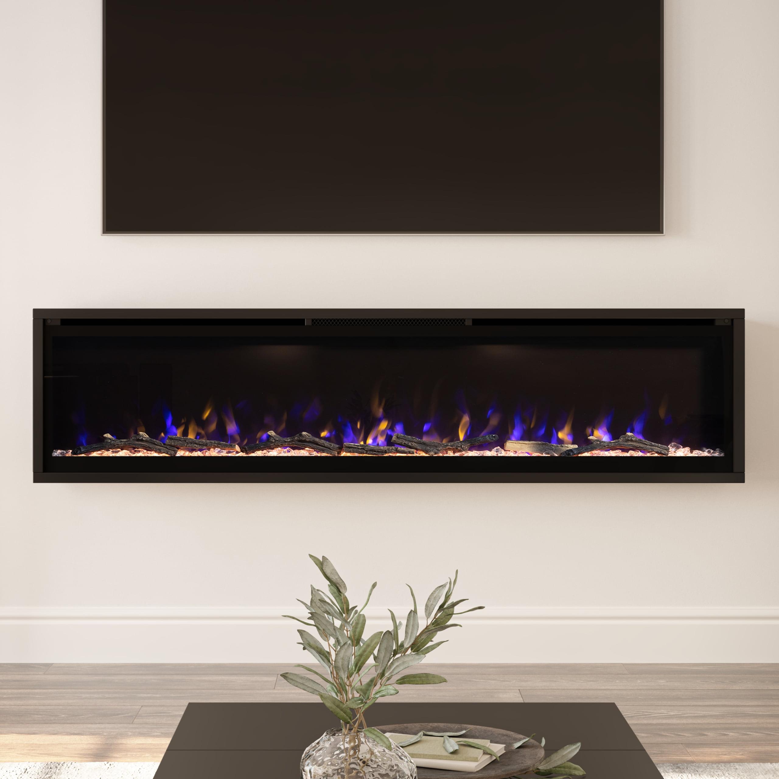 Modern Ember 72-Inch Black Smart Linear Electric Fireplace with LED Flames