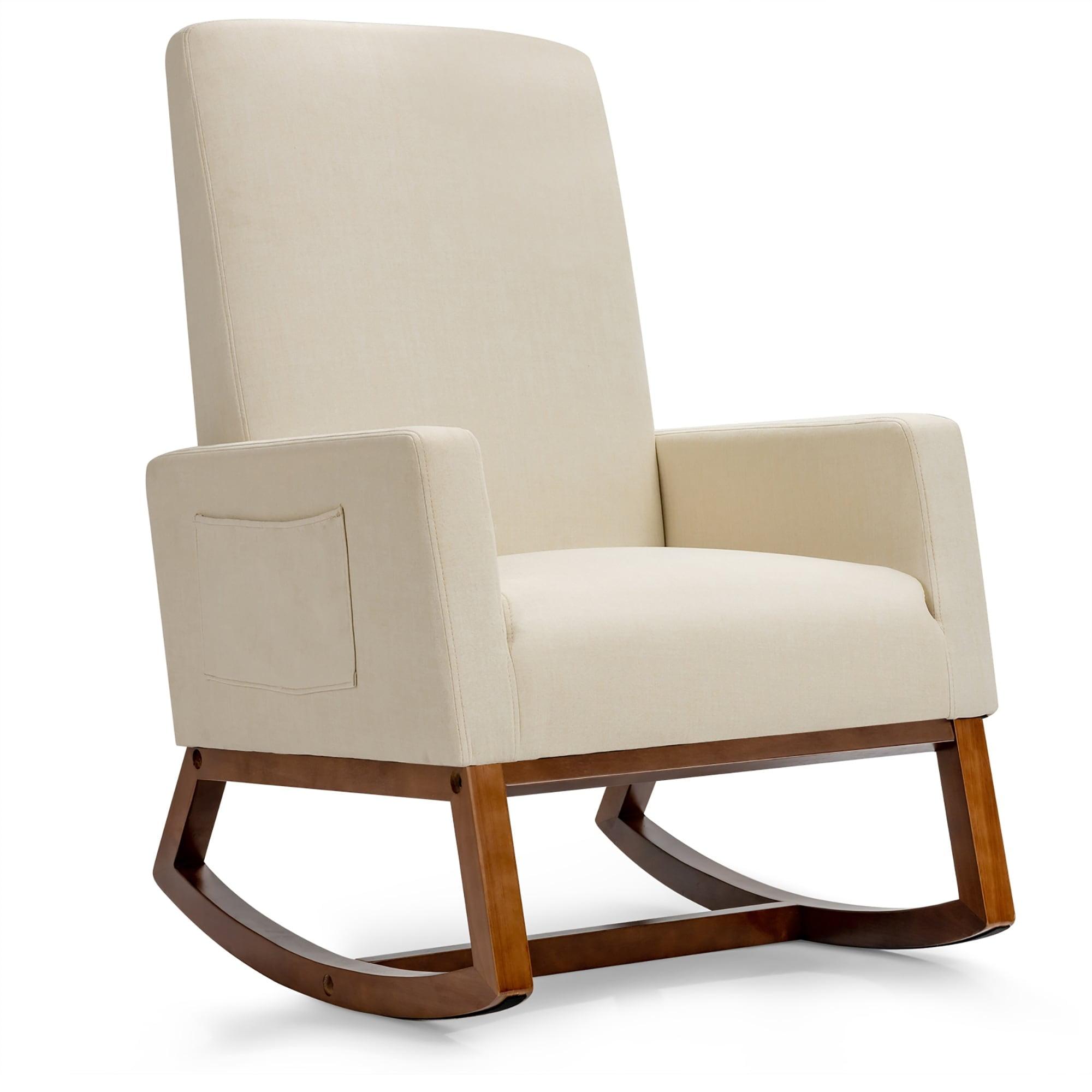 Mid-Century Modern Beige Fabric Upholstered Rocking Chair