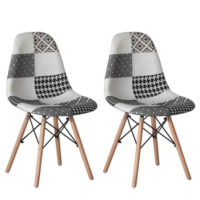 Modern Black and White Patchwork Upholstered Parsons Chairs, Set of 2