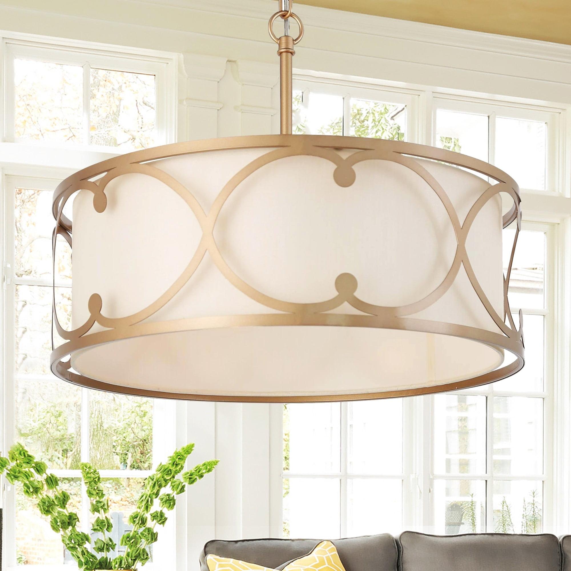 Modern Farmhouse 3-light Dining Drum Chandelier Pendant Lights with Fabric Shade - D17.5"x H 14"