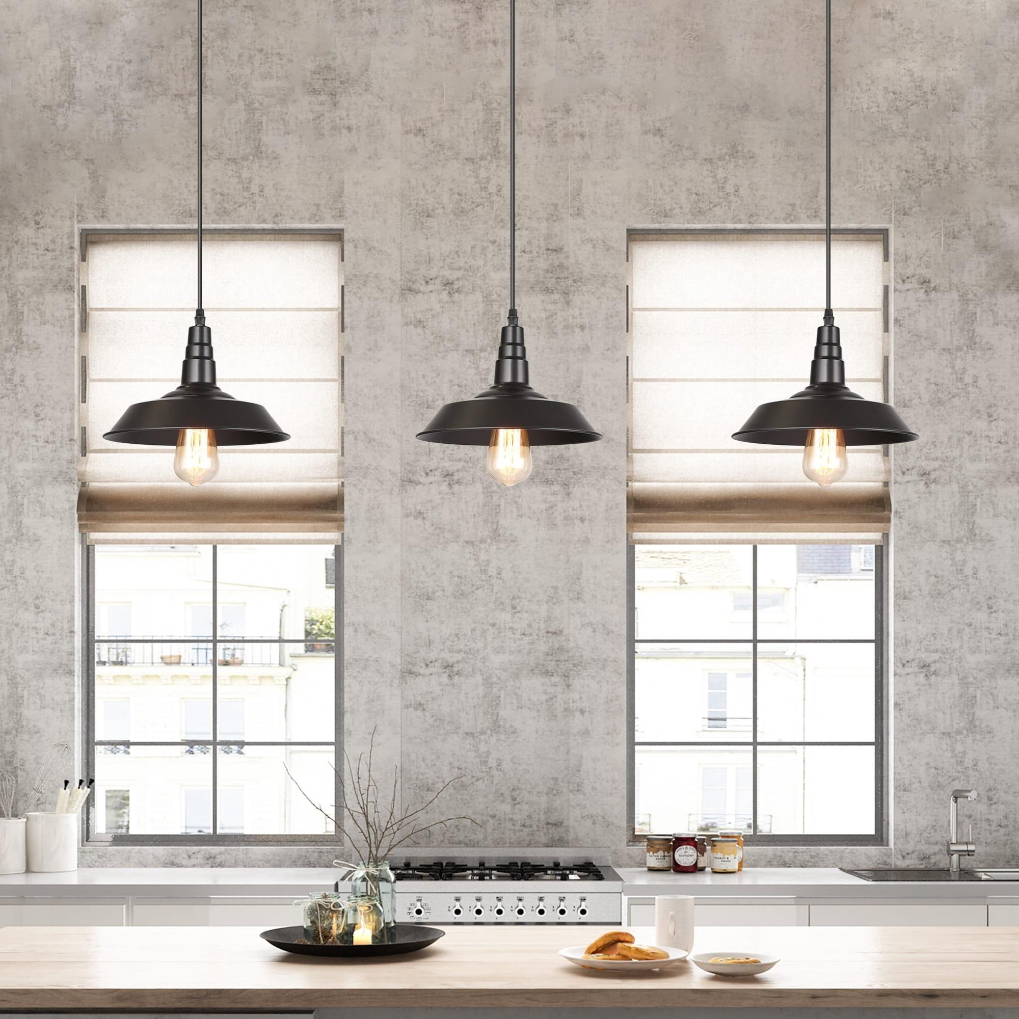 Modern Farmhouse Black 1-Light Pot Pendant Lights for Kitchen Island Matte Black L10.2" * W10.2" * H9.1" 7 to 12 Inches