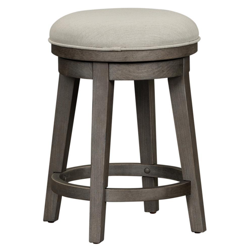 Cream Upholstered Swivel Stool with Dusty Charcoal Wood Frame