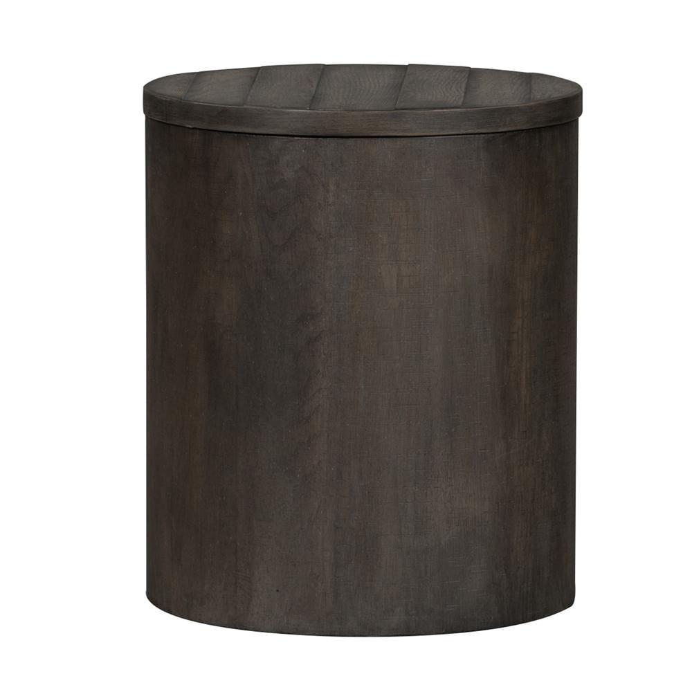 Brown Round Wood End Table with Hidden Storage