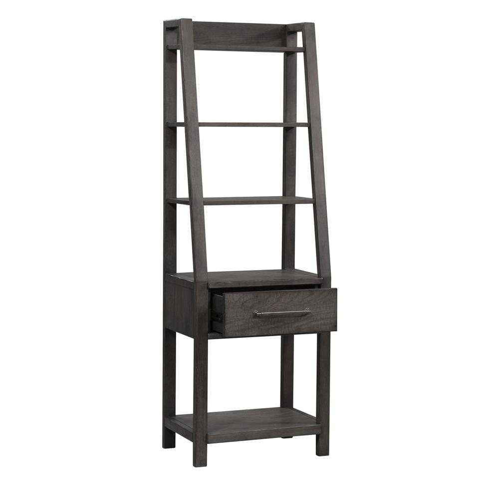 Dark Gray Leaning Ladder Shelf with Drawer