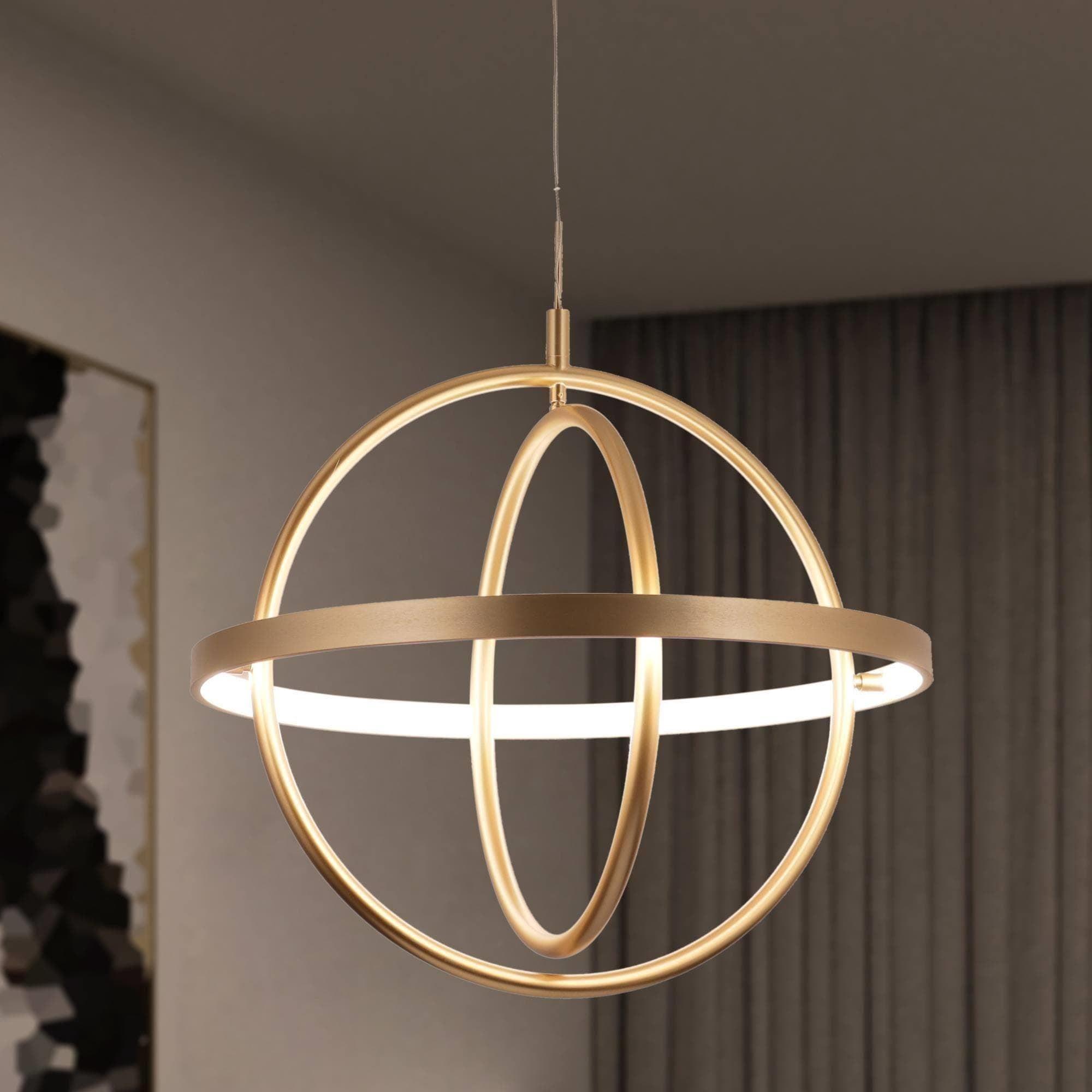 Modern Farmhouse LED Chandelier Black Gold Orb Pendant Light for Dining Room Gold Gold