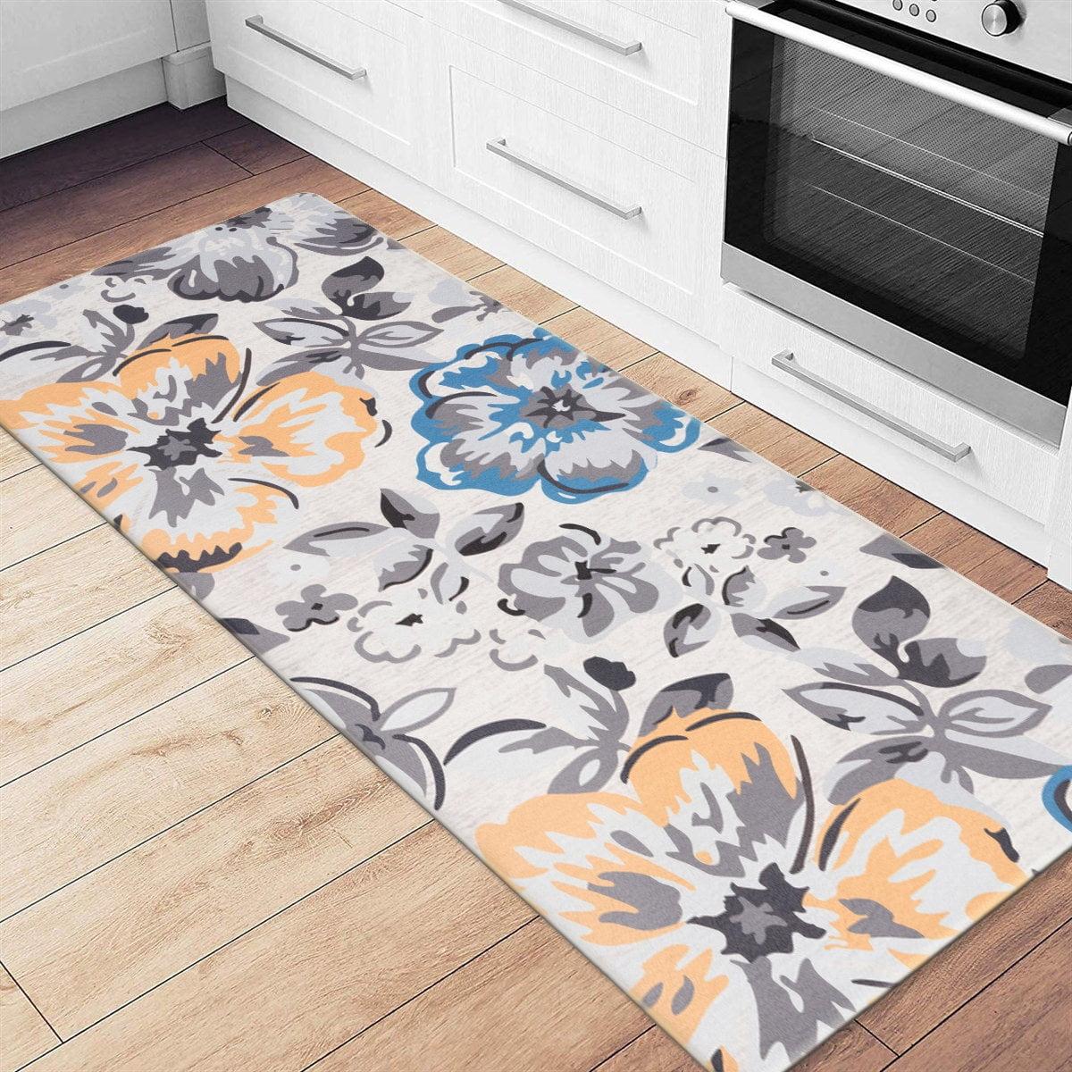 Cream Floral Anti-Fatigue Kitchen Mat 18" x 47"