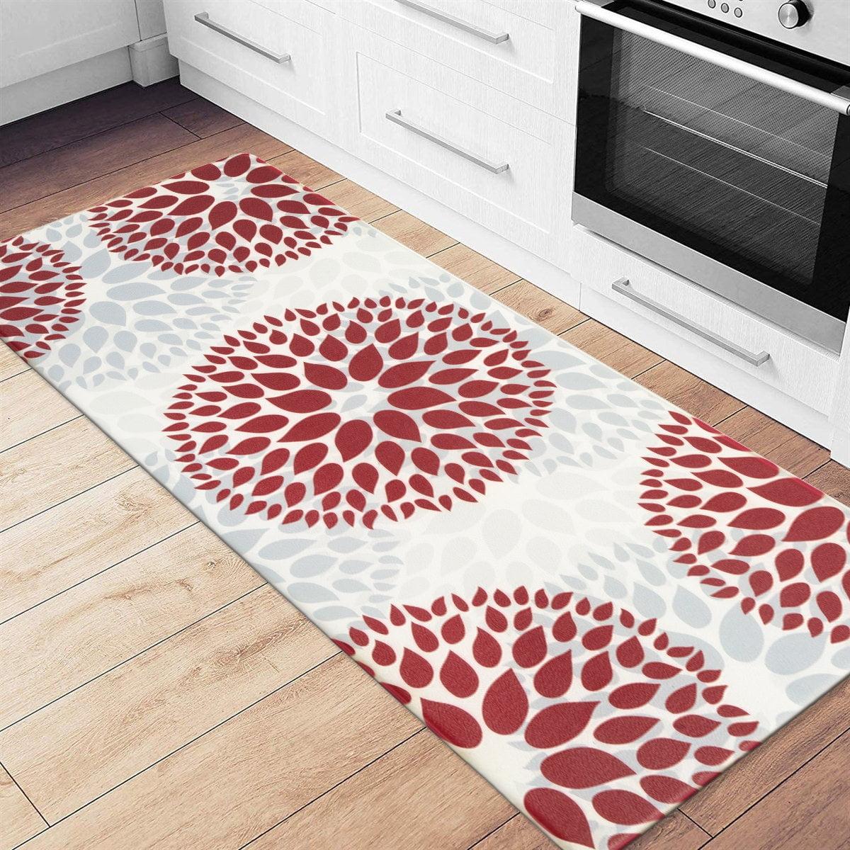 Red and White Modern Floral Anti-Fatigue Standing Mat 18" x 47"