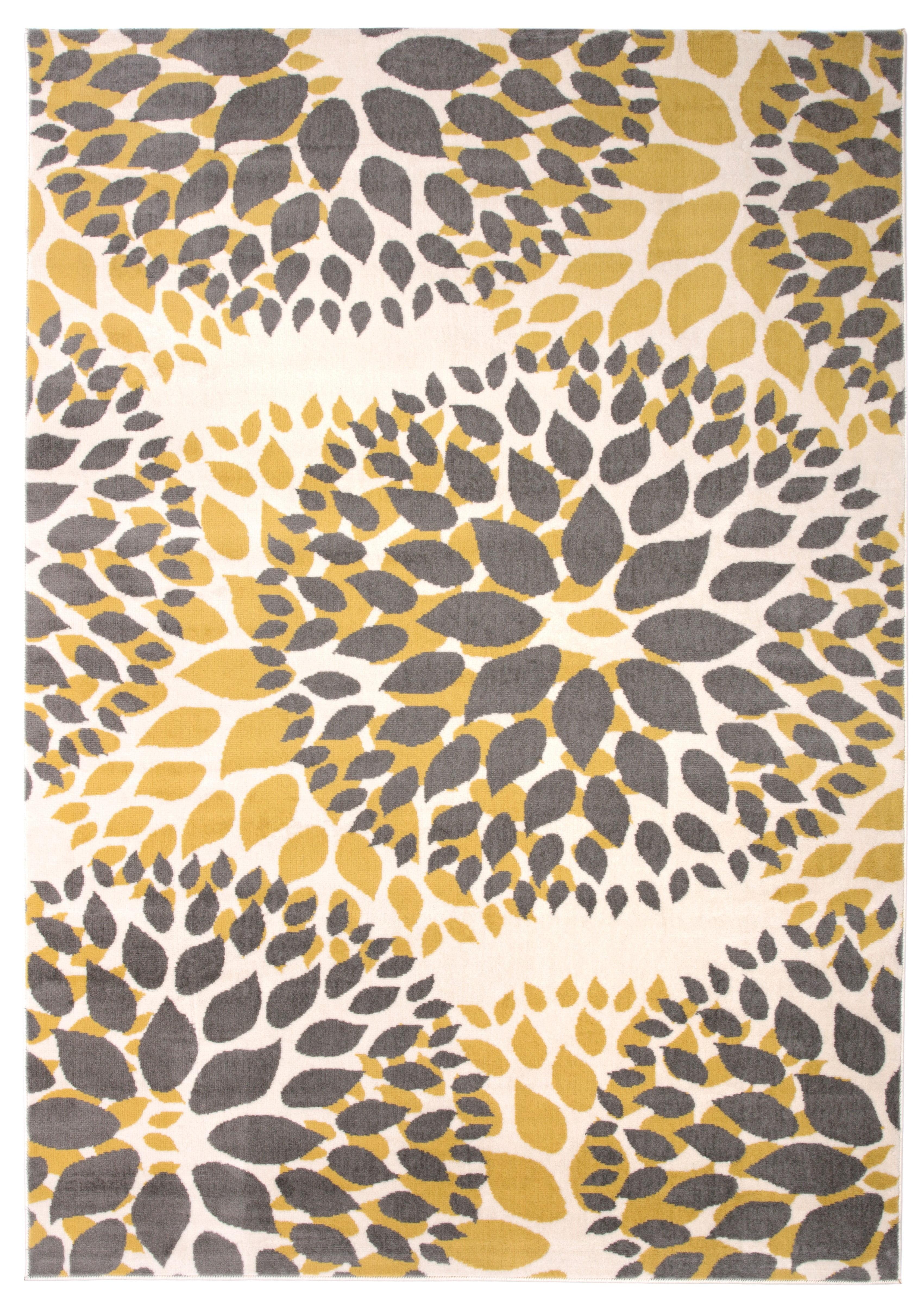 Blossom Burst Yellow Floral 39" Washable Synthetic Rug