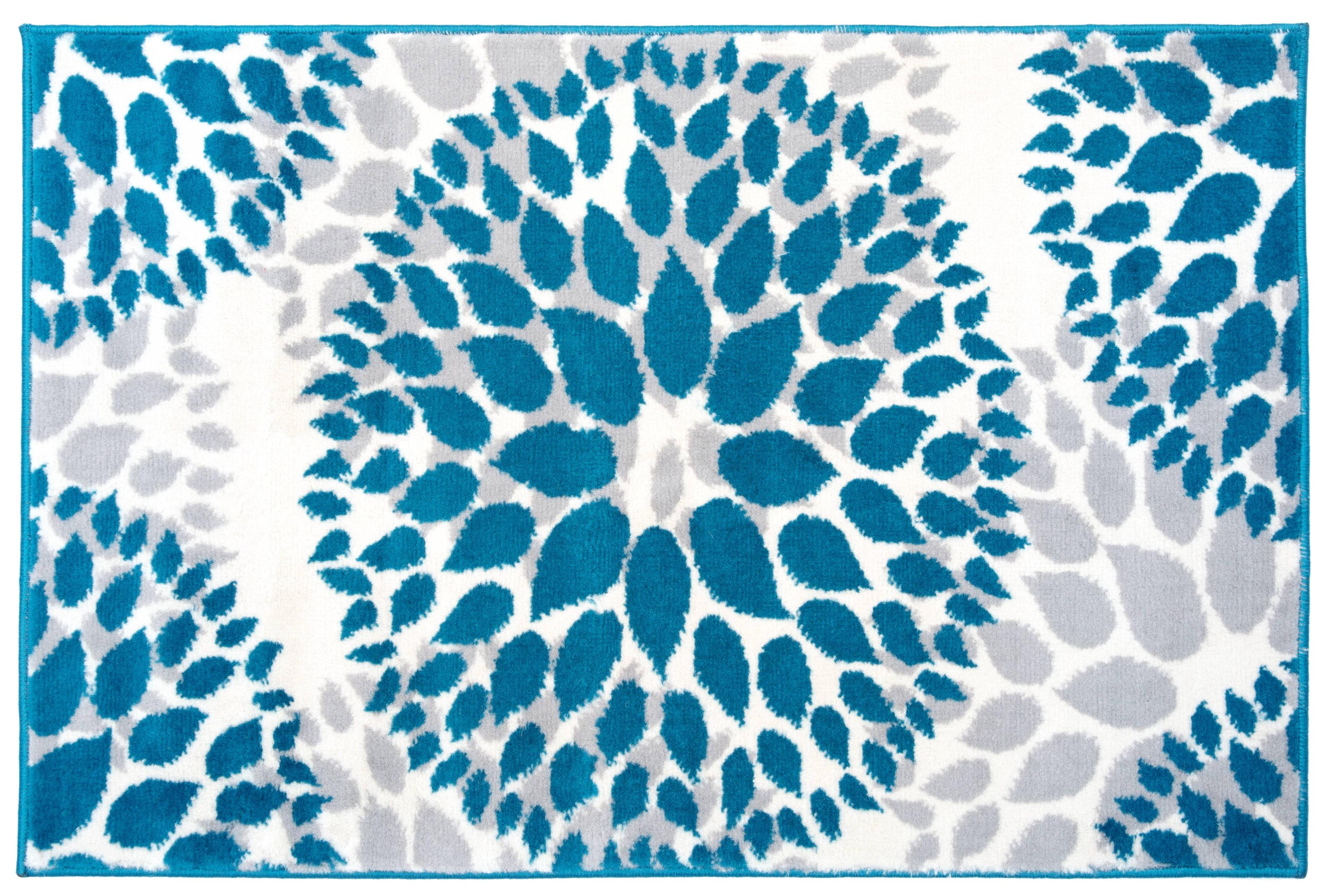 Blossom Splash Blue Synthetic 2' x 3' Easy-Care Area Rug