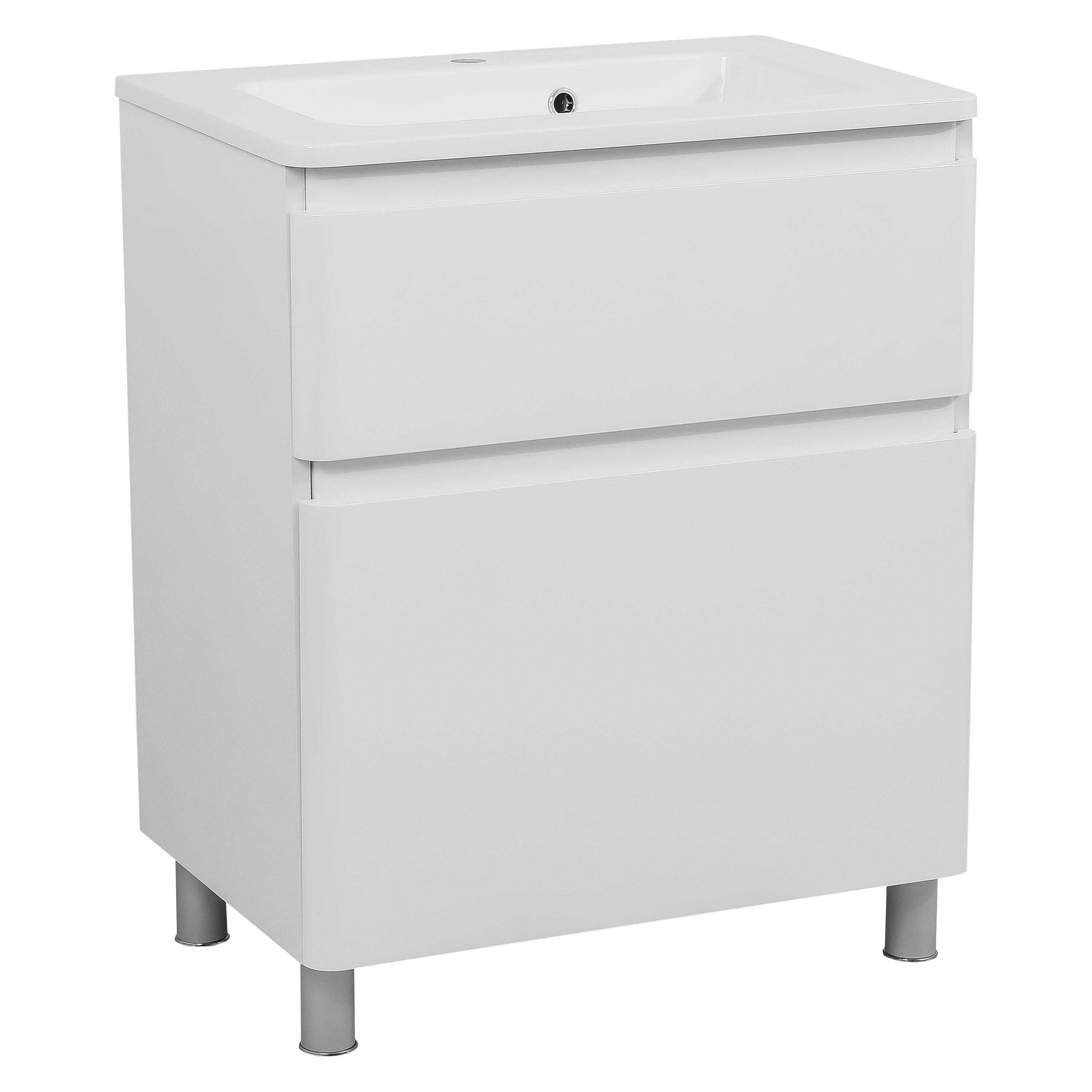 Modern Free Standing Bathroom Vanity with Washbasin | Comfort White High Gloss Collection | Non-Toxic Fire-Resistant MDF-32"-Omega Collection 32"