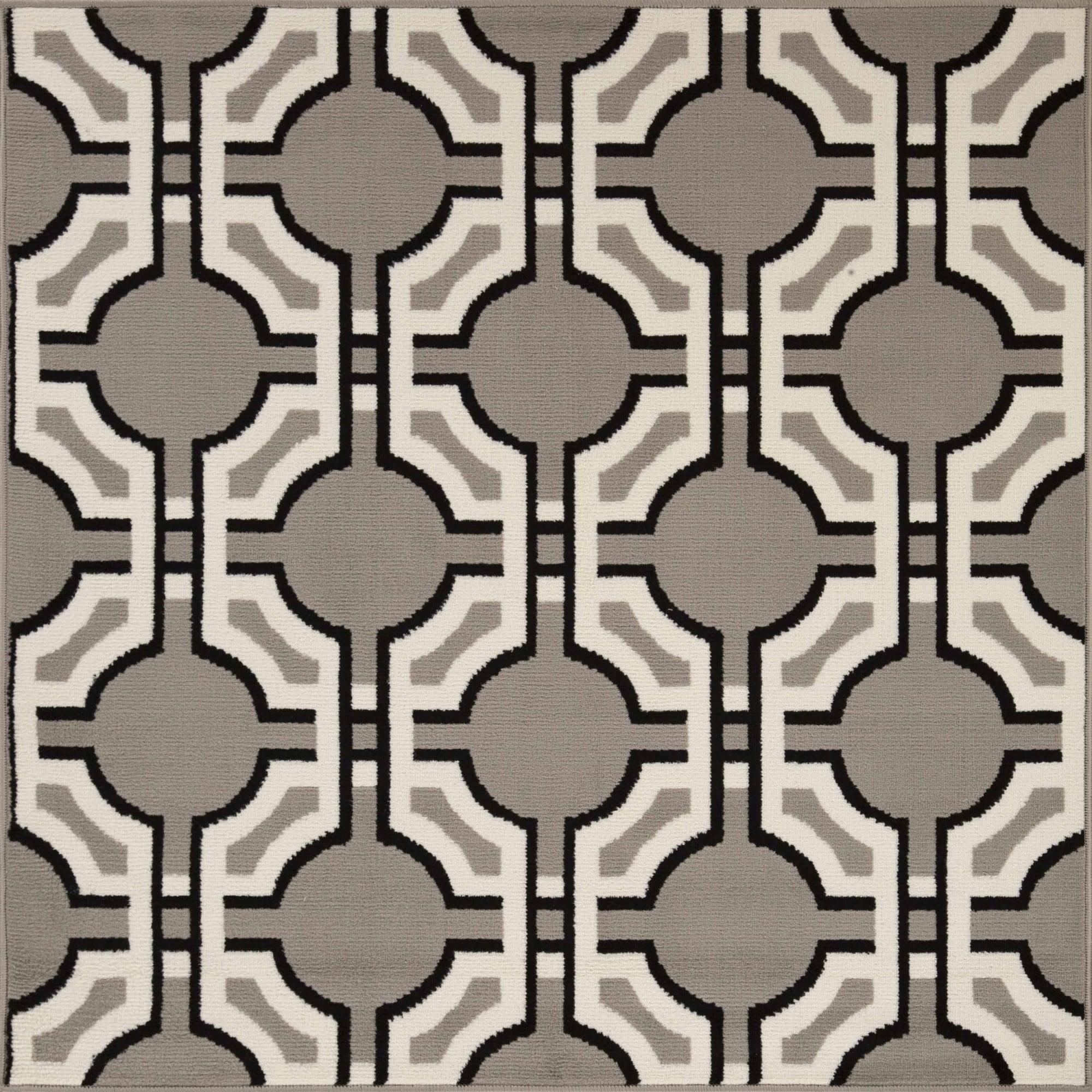 Gray Geometric Art-Deco Trellis Power-Loomed Indoor Area Rug, 5' x 5'