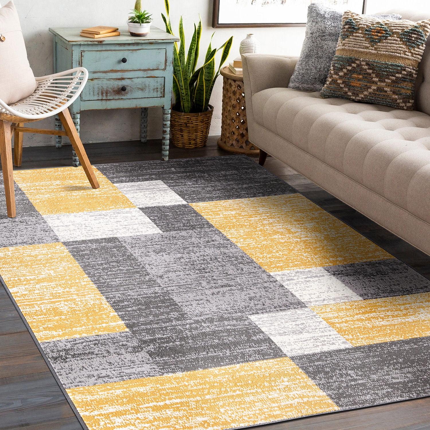 Yellow and Gray Geometric Rectangular 5' x 7' Area Rug