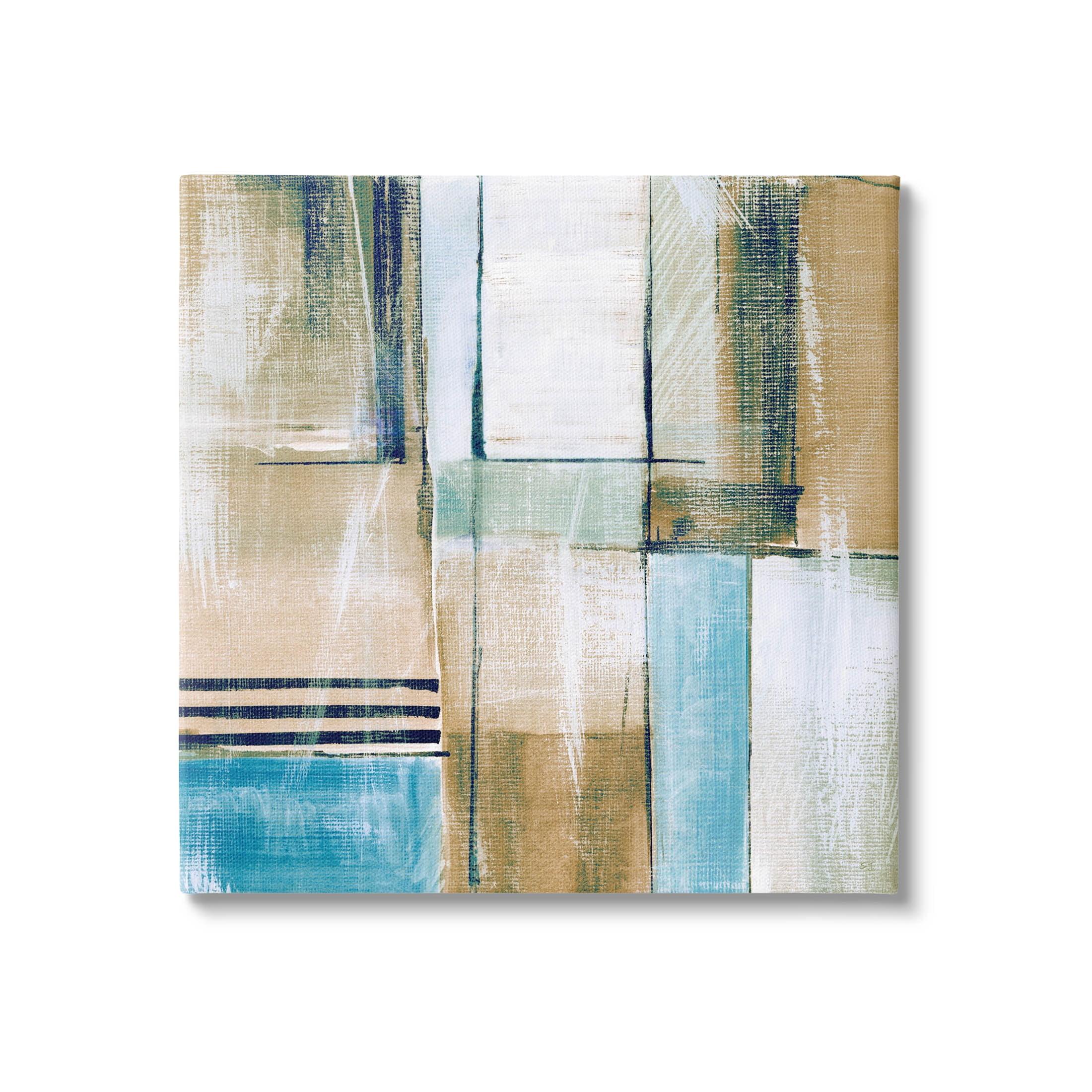 17" Beige and Blue Abstract Geometric Canvas Wall Art