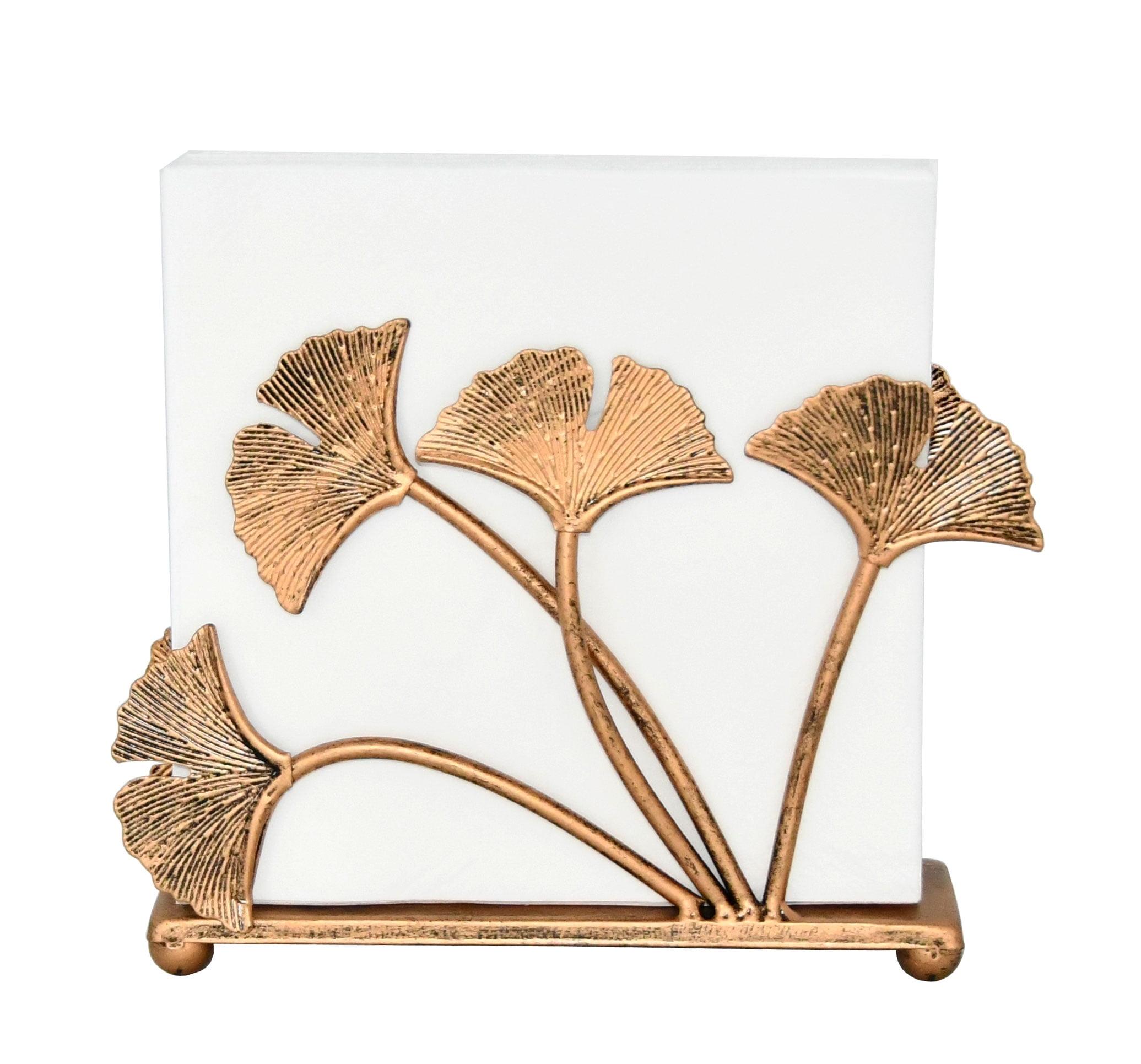 Bronze Ginkgo Leaves Metal Napkin Holder with Rustic Finish