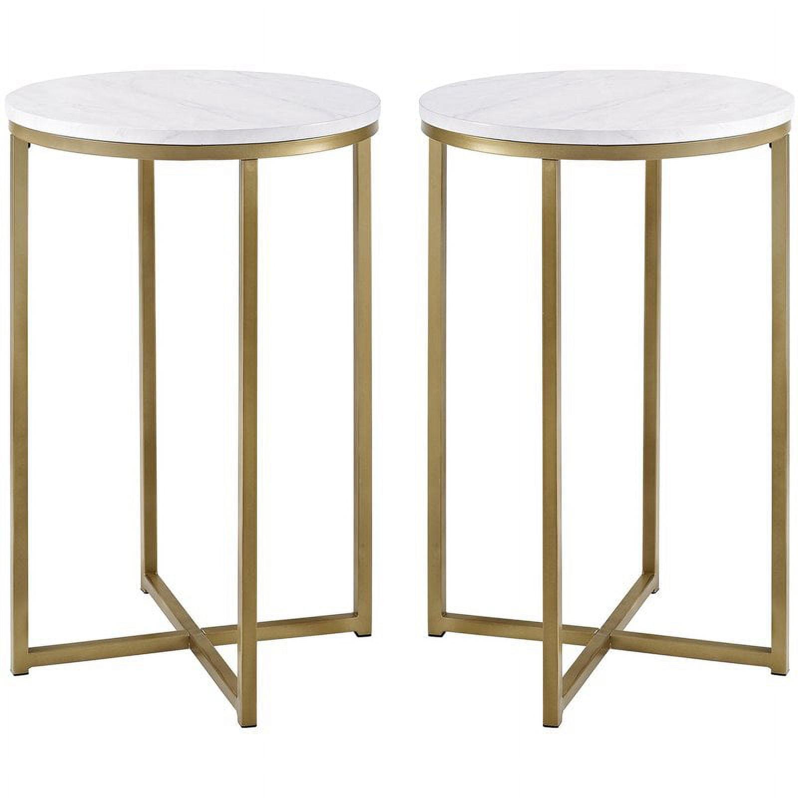 Urban Luxe Faux Marble and Gold Metal X-Leg End Table Pair