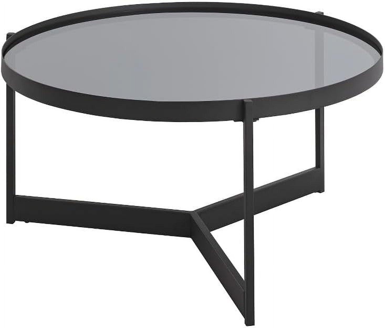 Modern Glass and Metal Round Coffee Table - Smoked Glass / Black