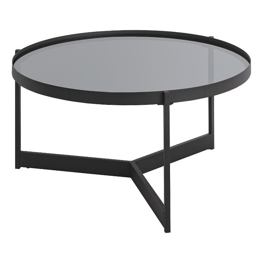 Modern Round Smoked Glass and Black Metal Coffee Table