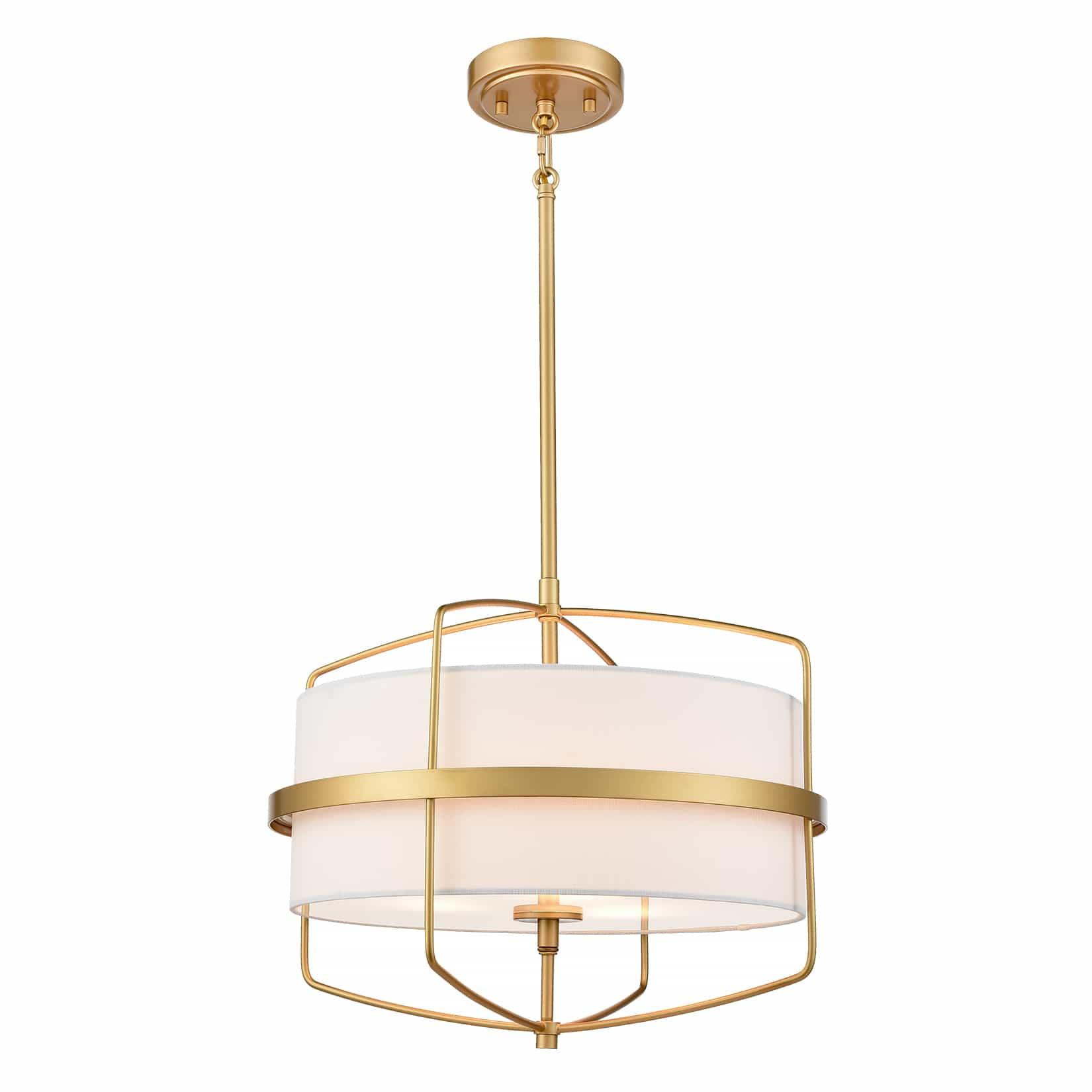 Modern Gold Chandelier Light 3-Light Drum Shade Pendant Light Fixture for Dining Room