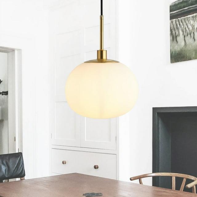 Modern Gold Kitchen Island Chandelier, Milky White Globe Shade Farmhouse Industrial Pendant Light Fixture
