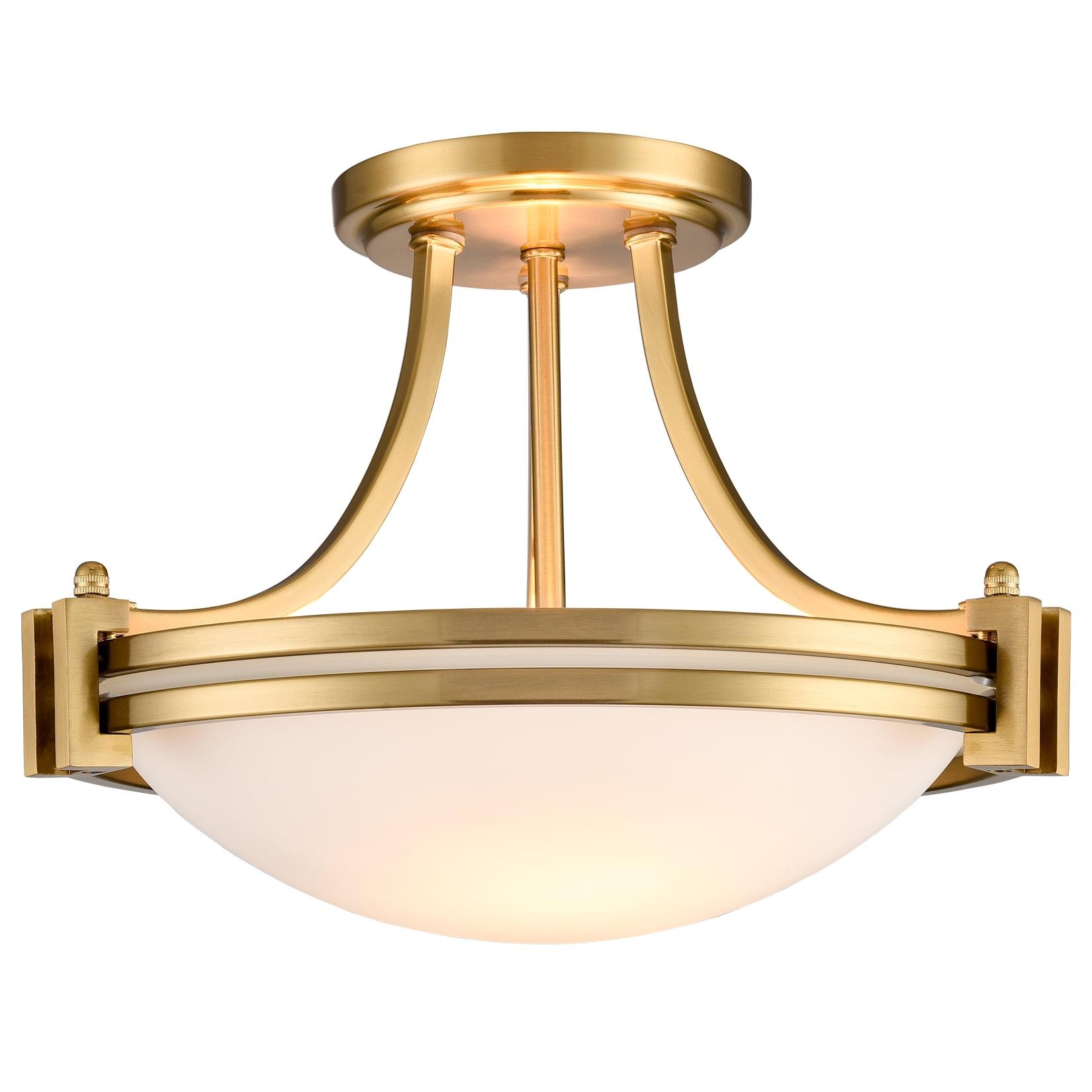 Modern Gold Semi Flush Mount 2-Light Milk Glass Ceiling Light Fixture