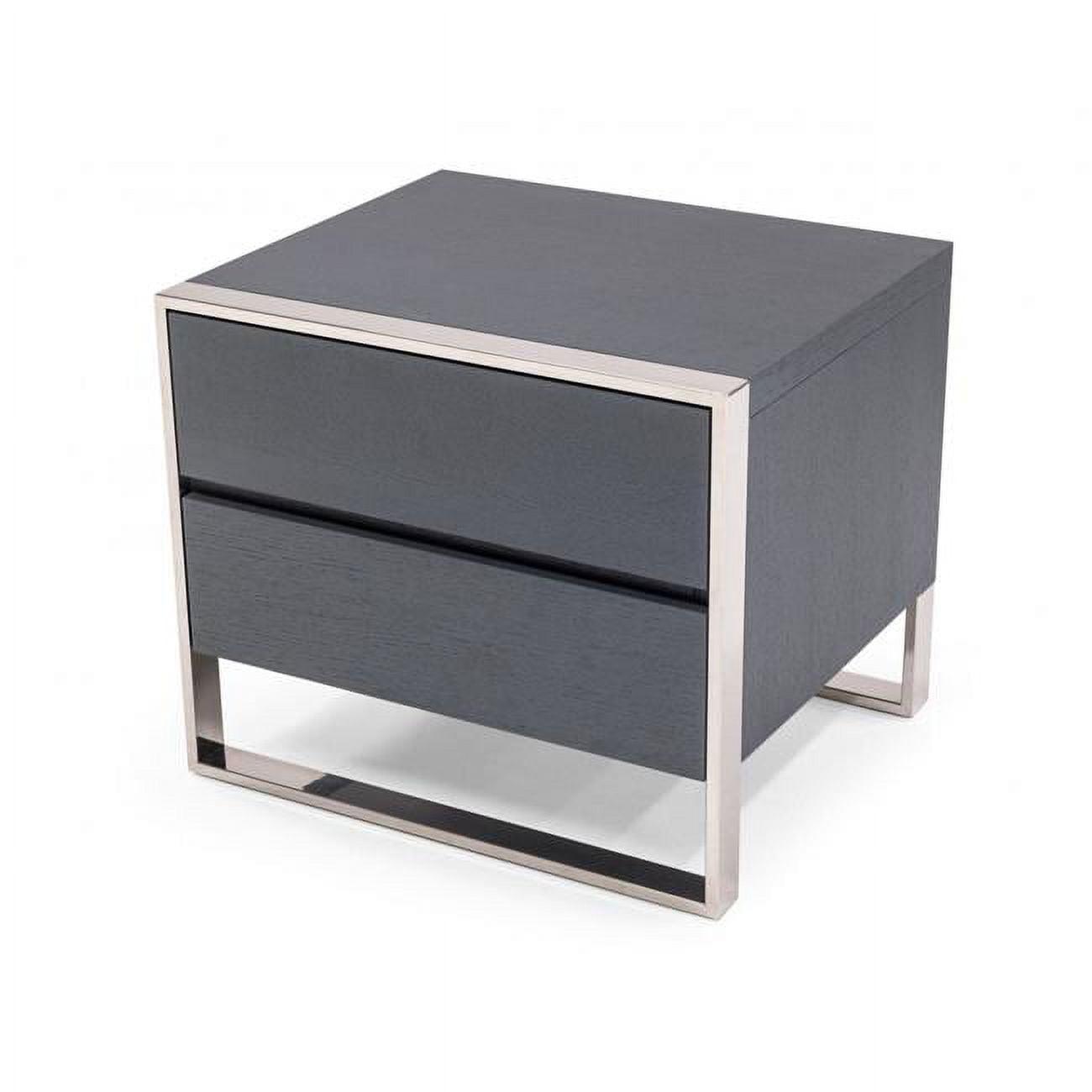 Contemporary Gray Oak and Polished Stainless Steel Nightstand