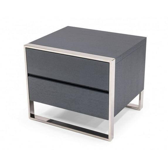 Limari Home Jolene  Wood and Stainless Steel Bedroom Nightstand in Gray Oak