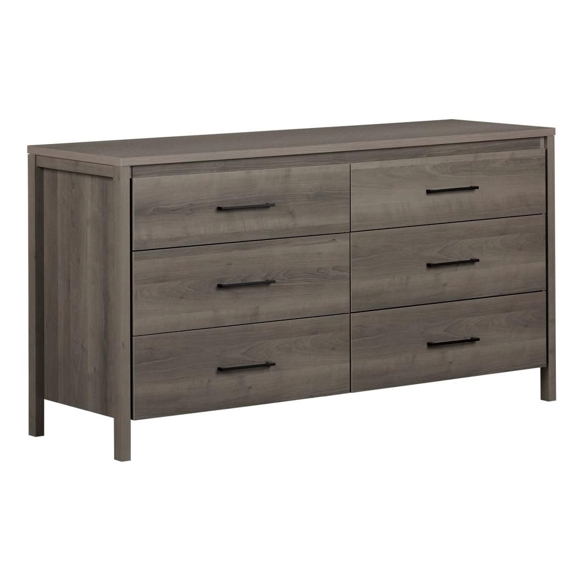 Marble Gray Maple 6-Drawer Double Dresser with Metal Handles