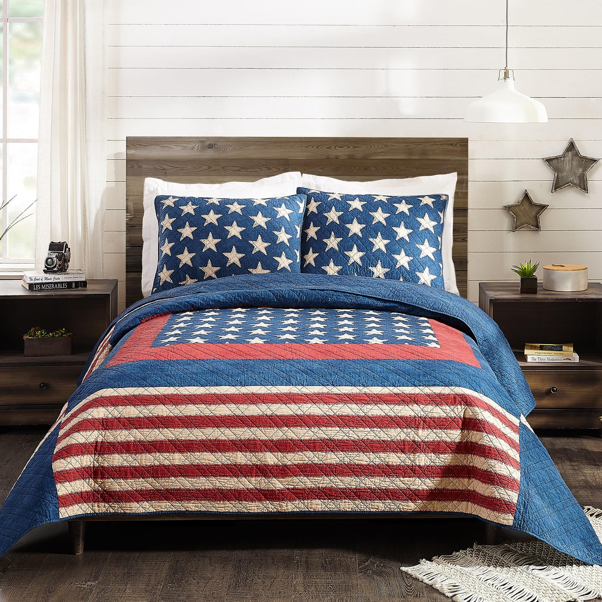 Modern Heirloom Americana Patch 100% Cotton 3-Piece Quilt/Coverlet Set