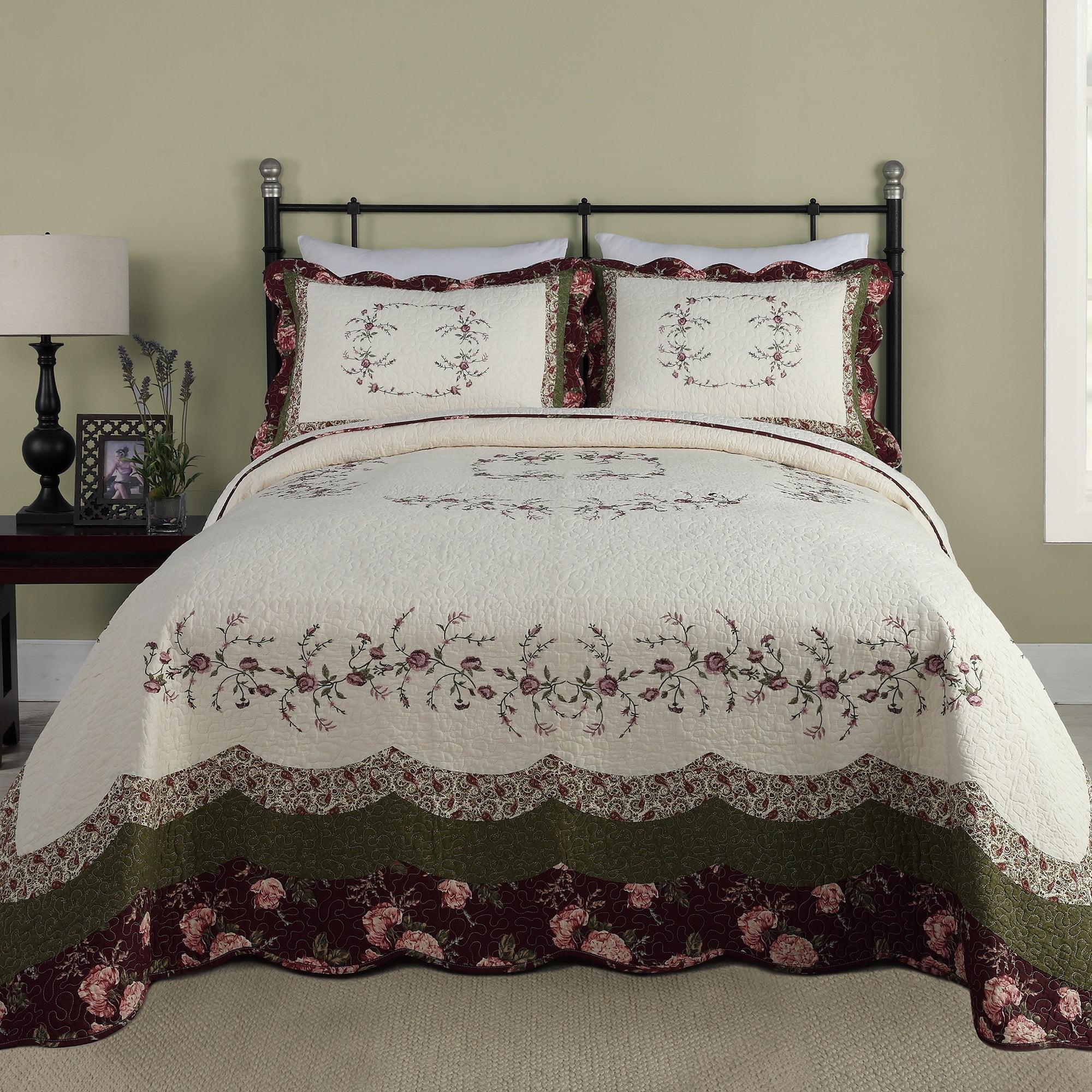 King Brooke Sham Ivory - Modern Heirloom: Embroidered Cotton Pillow Sham, Botanical Pattern, Machine Washable