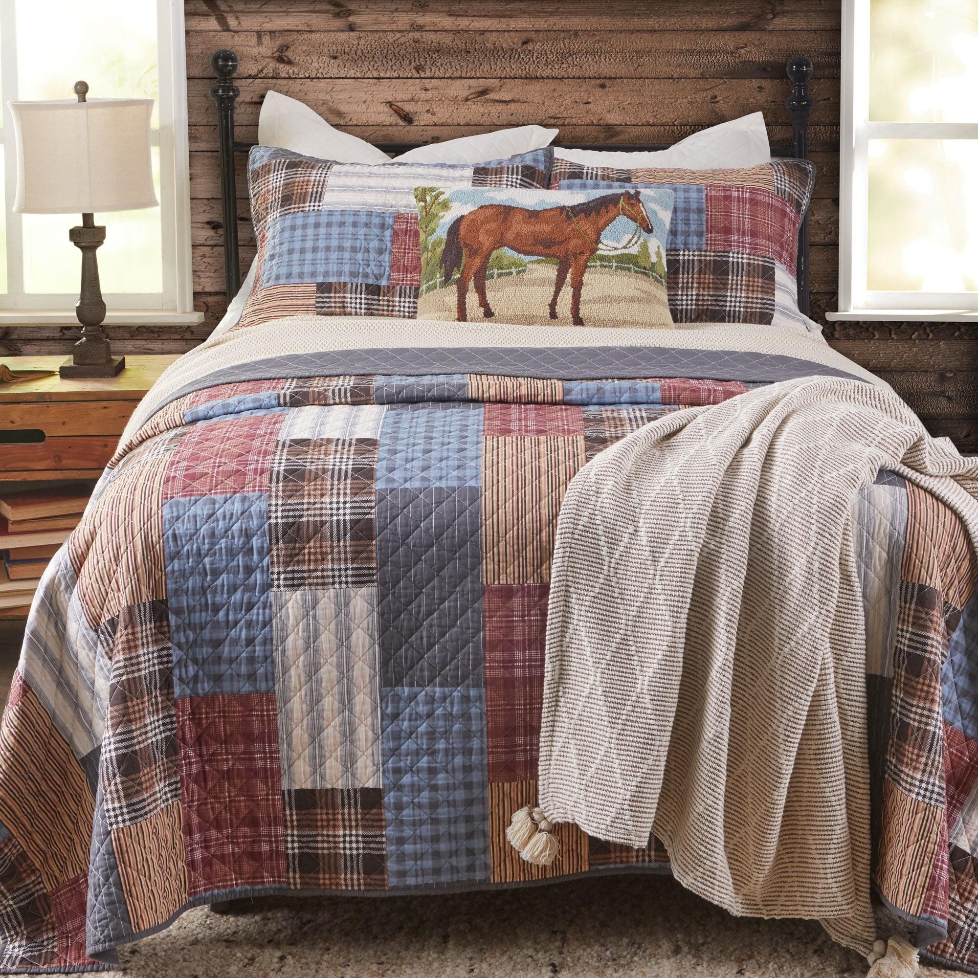 Cabin Patchwork Printed Plaid Cotton Quilt/Coverlet Set