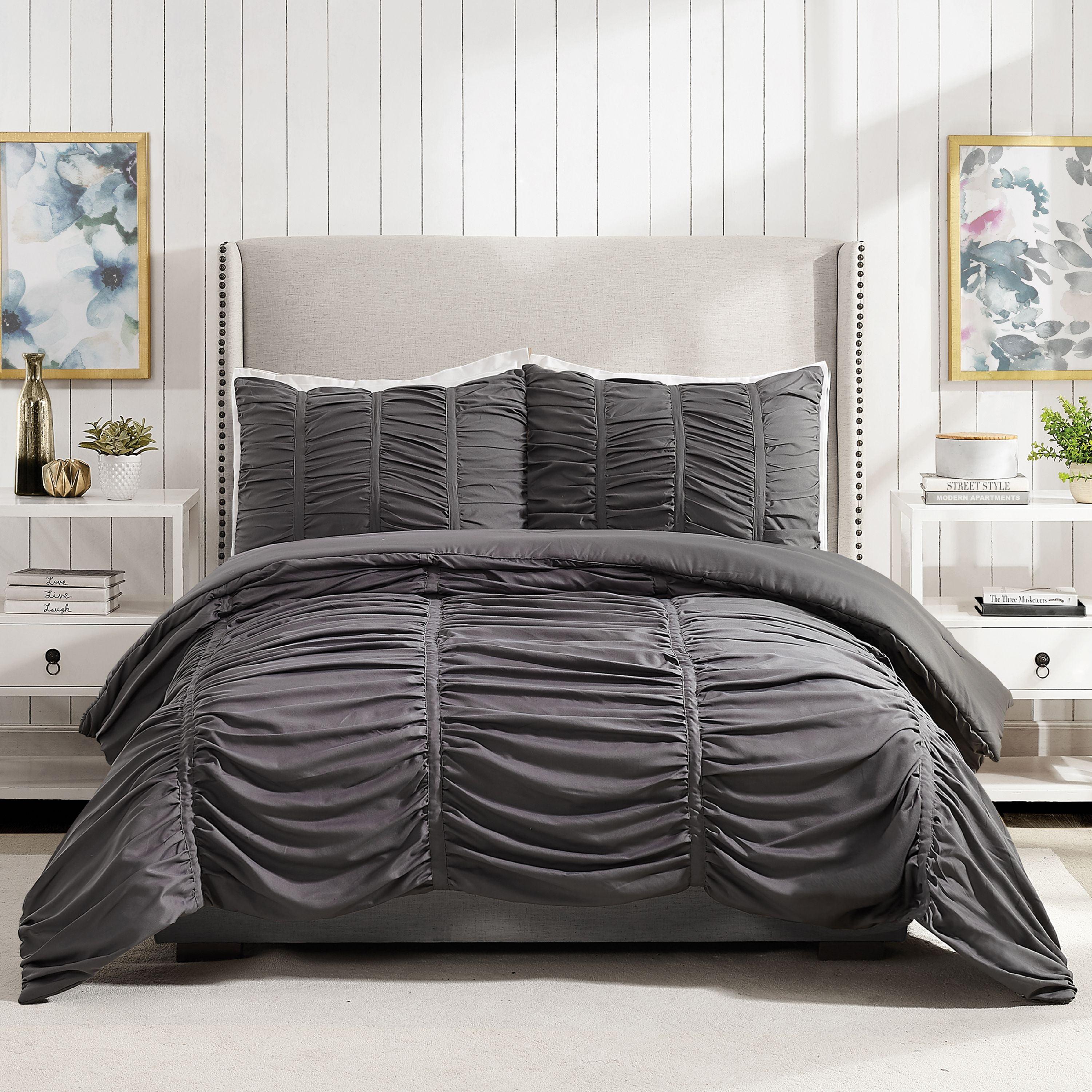 Modern Heirloom Emily Texture T/TXL Emily Texture Comforter Set Dark Gray: Polyester, Machine Washable, Includes Sham