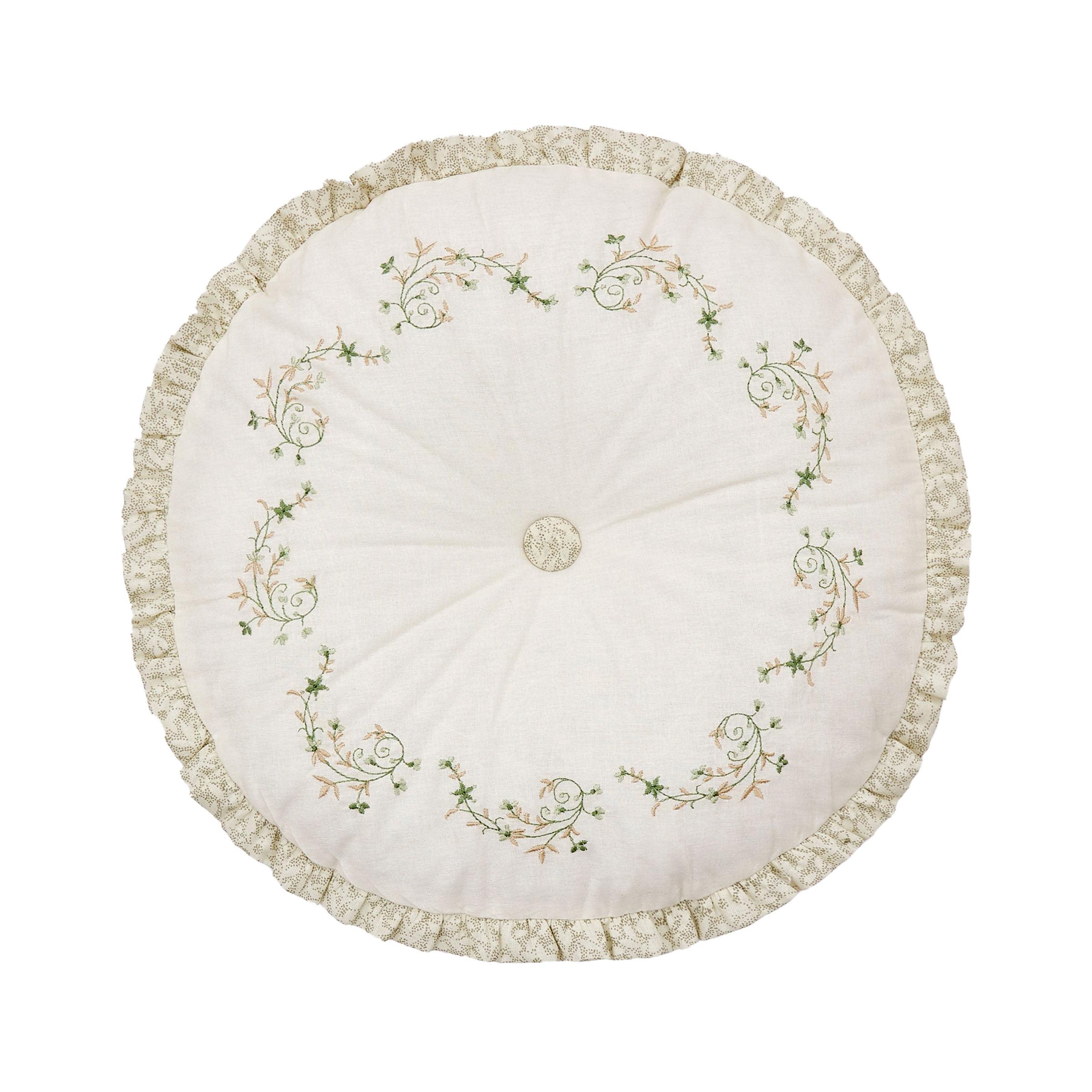 Modern Heirloom Harper Green Floral Embroidered Round Pillow