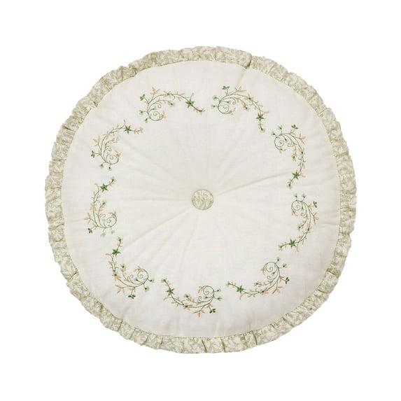 Modern Heirloom Harper Green Floral Embroidered Round Pillow