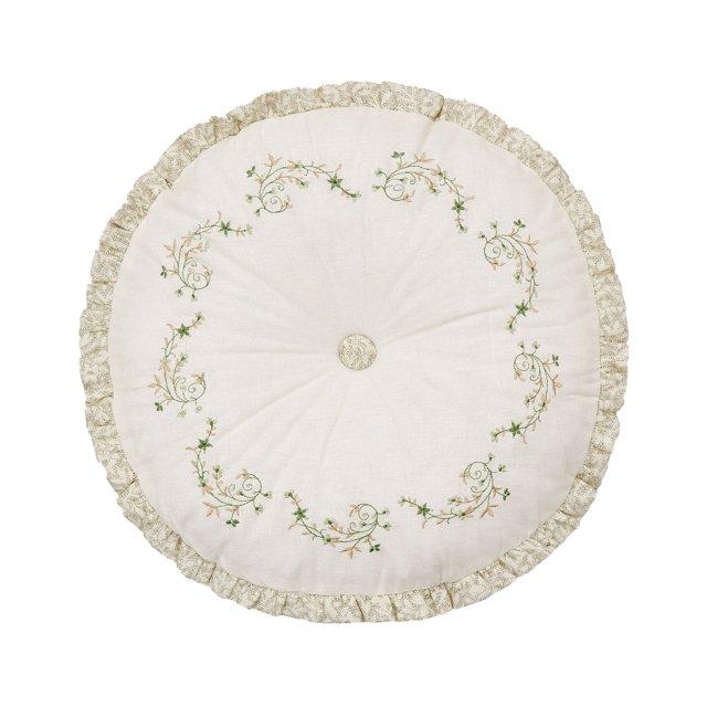 Modern Heirloom Harper Green Floral Embroidered Round Pillow