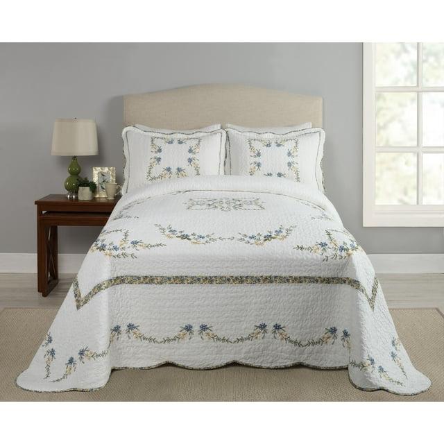 Modern Heirloom Heather Floral Embroidered Single Bedspread/Coverlet (shams not included)