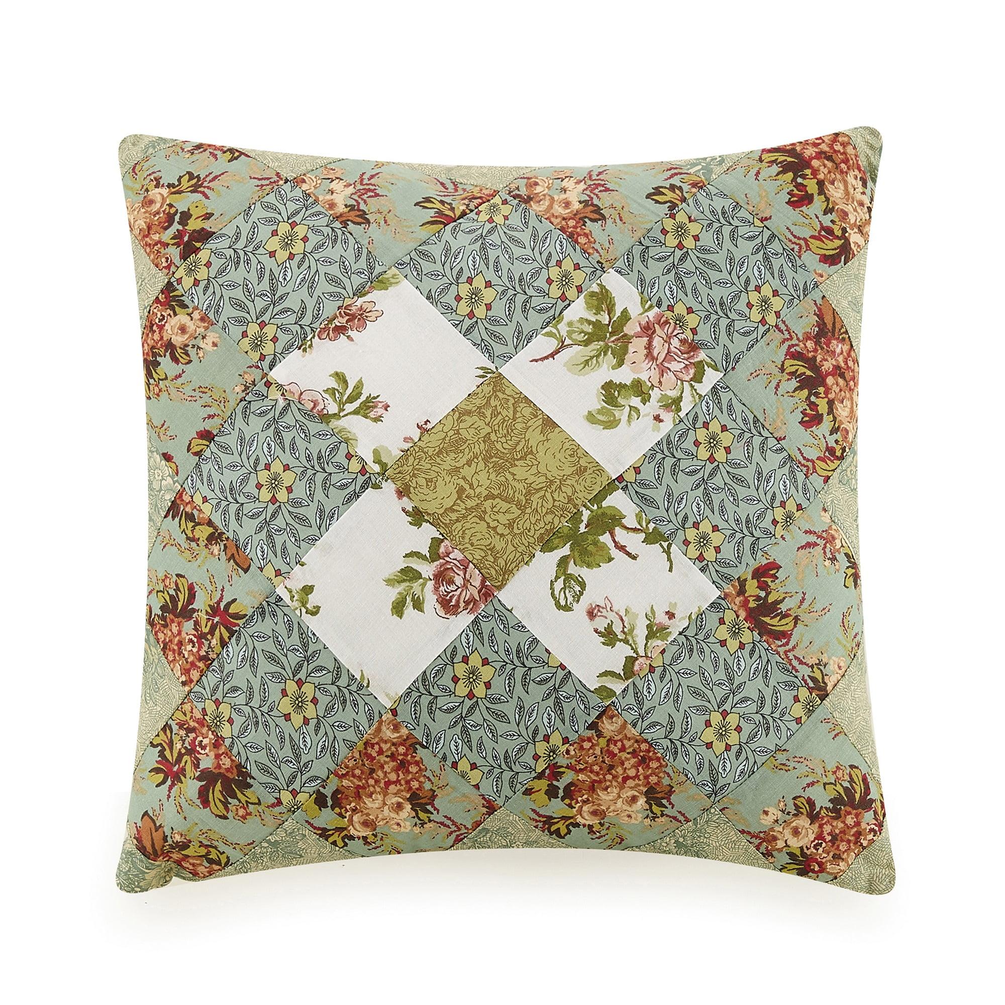 Olivia Heirloom Green Floral Embroidered 16x16 Decorative Pillow