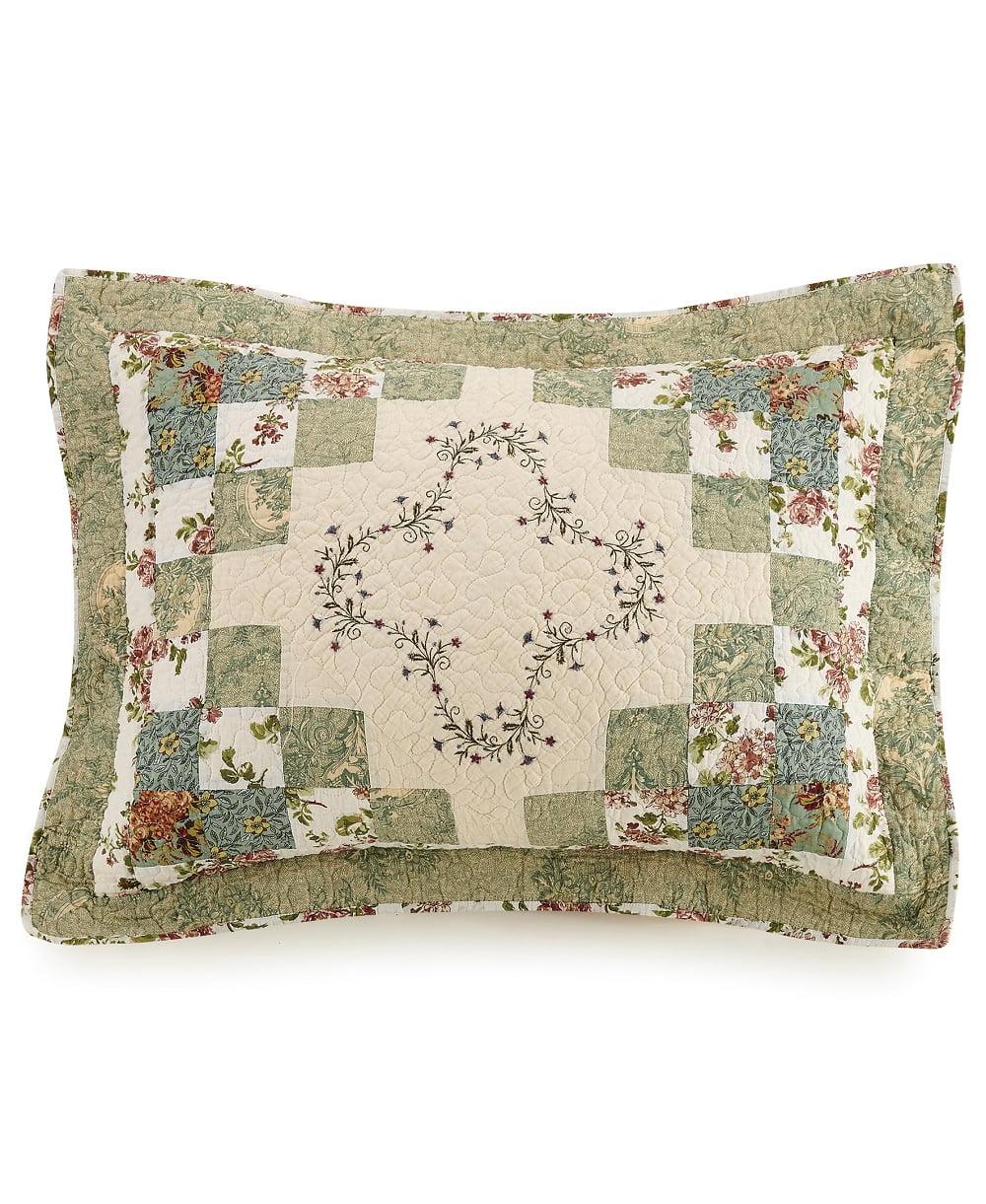 King Green Cotton Embroidered Patchwork Sham