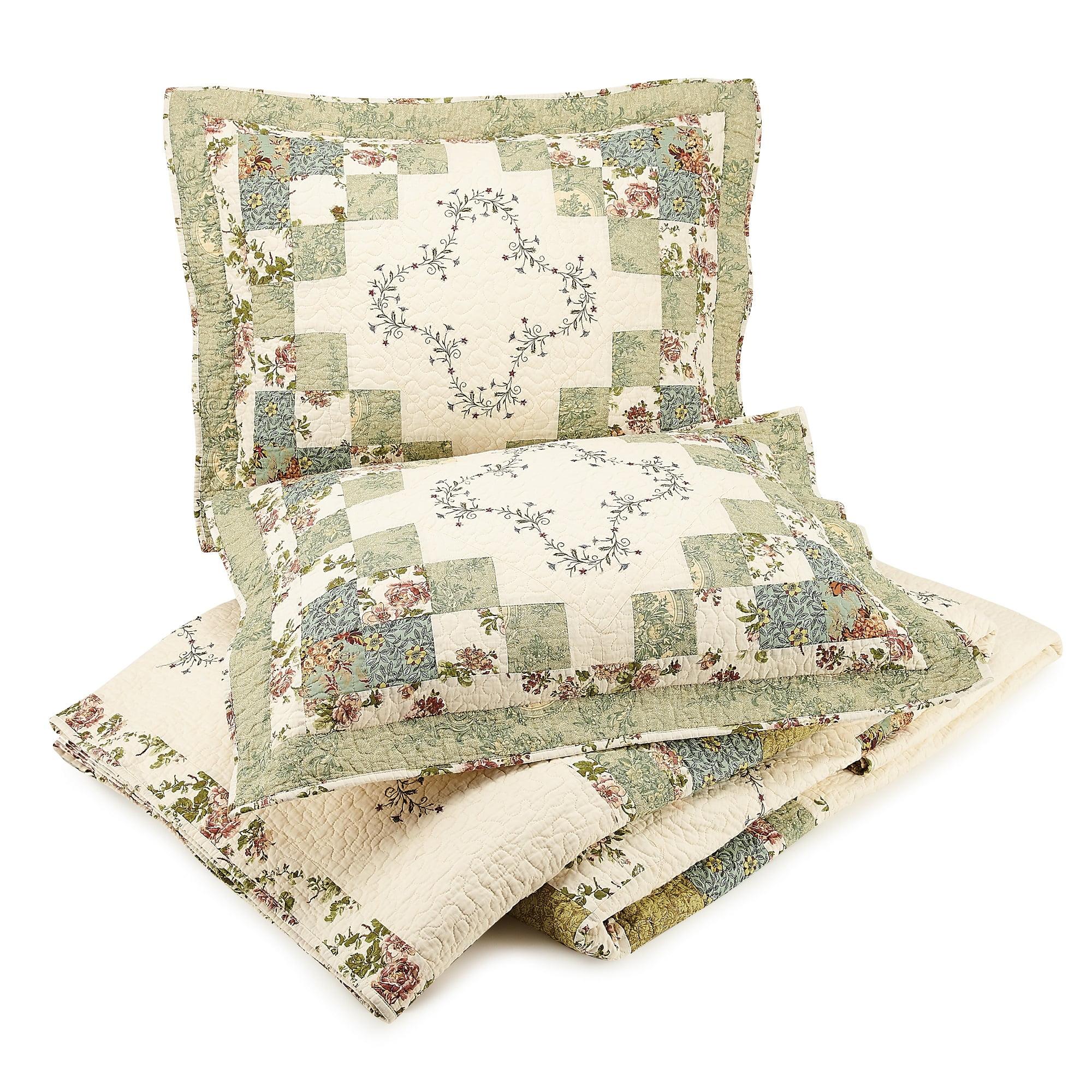 Olivia Green Floral Embroidered Cotton Standard Sham