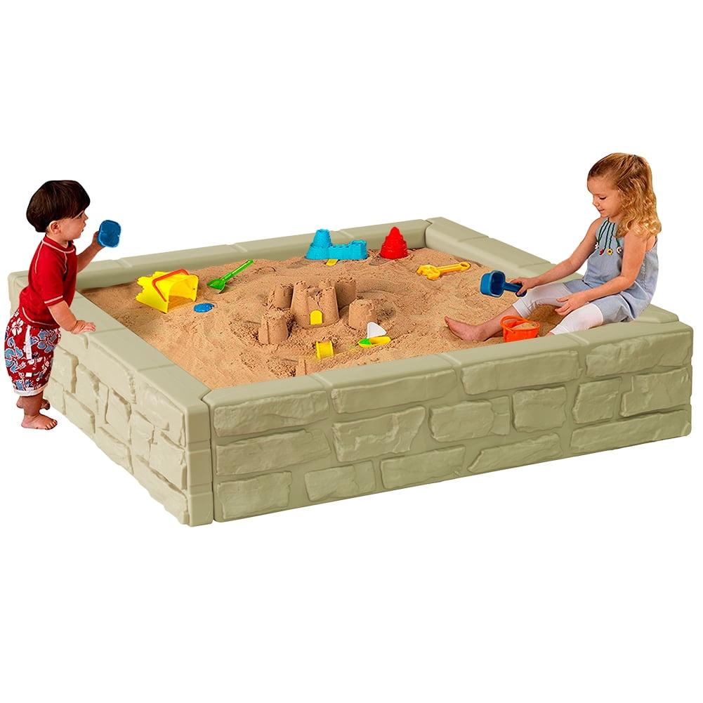 Beige 4ft x 4ft HDPE Outdoor Sandbox Kit with Cover