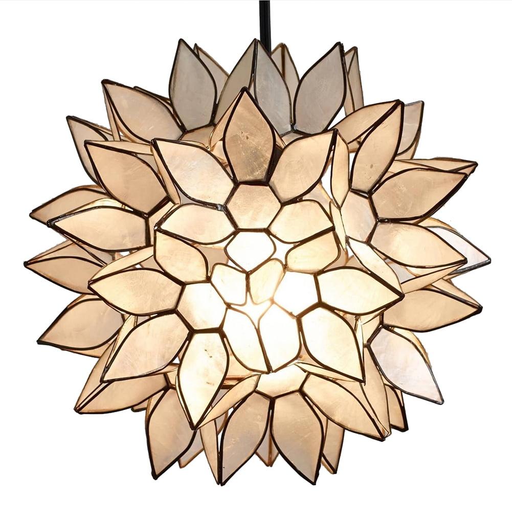 Modern Home Nautical White Capiz Shell Lotus Ceiling Pendant Light - 10" Diameter