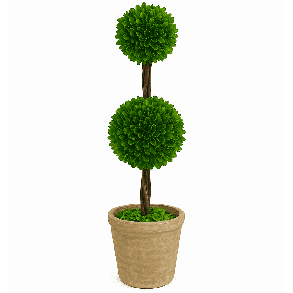Modern Home 27" Real Preserved Boxwood Topiary Plant – Double Ball Faux Greenery in Rustic Pot – Indoor Outdoor Decorative Potted Plant for Home, Office, Porch, Patio, or Event Décor