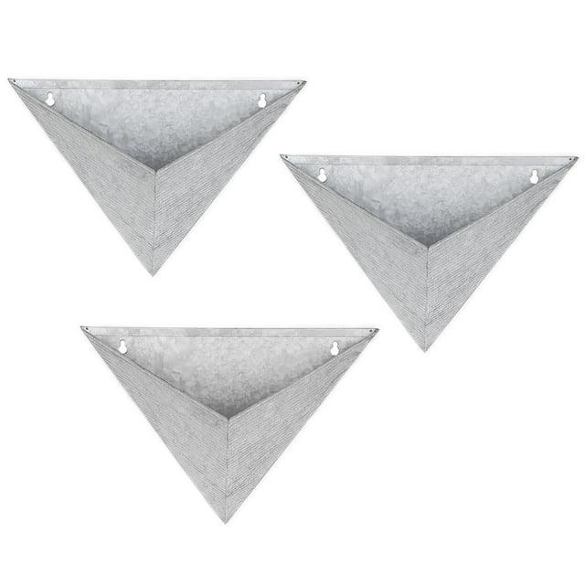 Modern Home Living Wall Galvanized Steel/Zinc Triangular Succulent/Herb Planter (Aged Zinc, Set of 3)