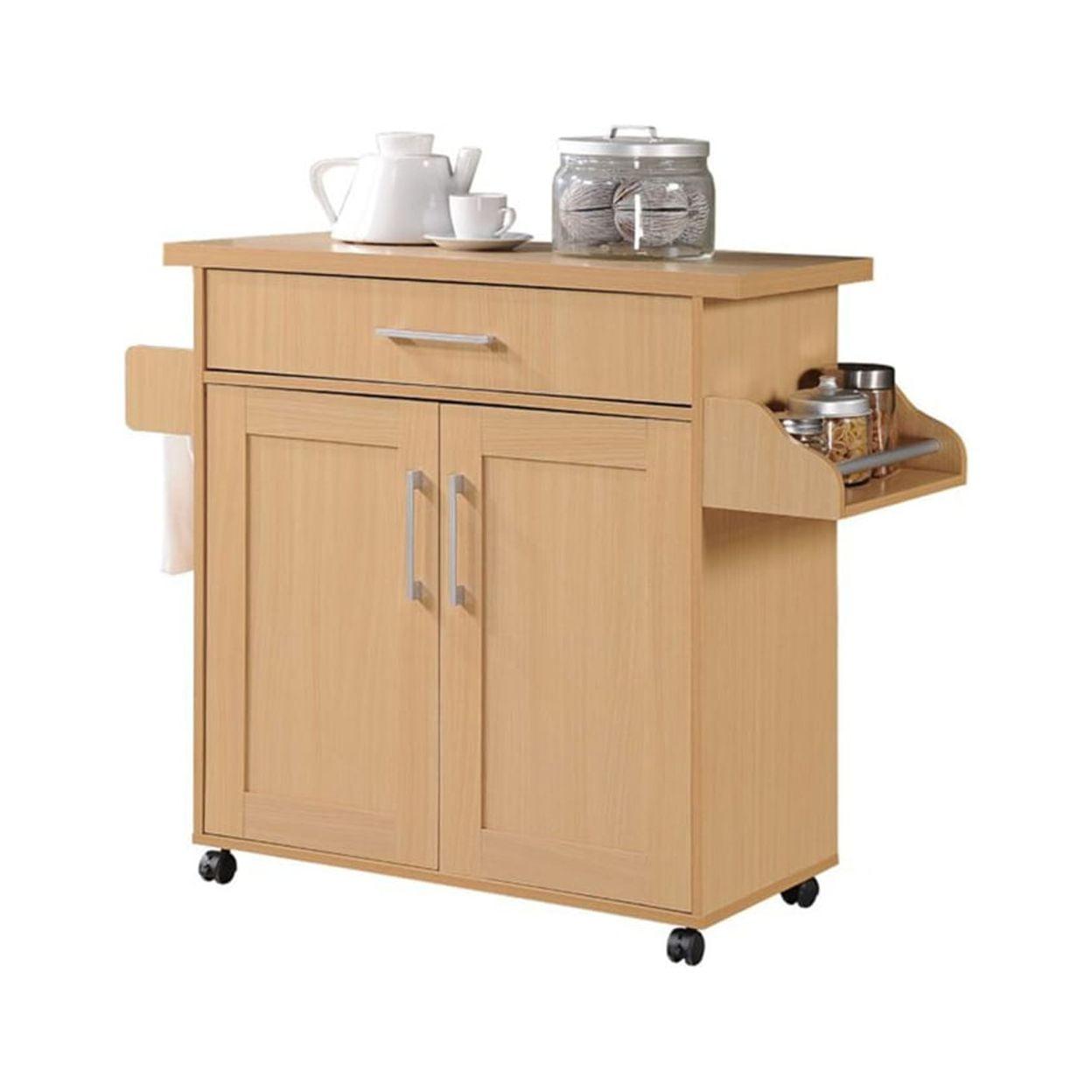 Elegant Chocolate-Grey Kitchen Island with Spice Rack and Towel Holder